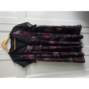 Michel Studio Black and Red Floral Short Sleeve Dress Size 18